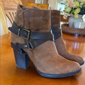 Brown Suede Ankle Boots with Buckle Detail